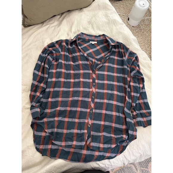 Knox Rose Plaid Button Down Shirt Tunic Teal Brown Pink Relaxed Fit XL - Picture 6 of 6